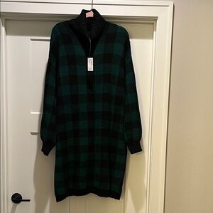 NEW Maurices Green and Black Buffalo Plaid Knit Sweater Dress